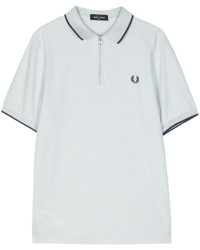 Fred Perry Logo-embroidered Zip-neck Polo Shirt - White
