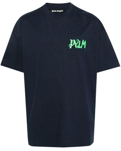 Palm Angels T-shirt en coton à logo imprimé - Bleu