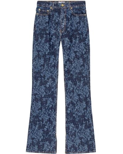 Ganni Floral-print Flared Jeans - Blue