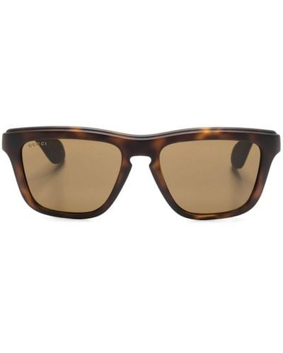 Gucci Cut-out Logo Rectangle-frame Sunglasses - Natural