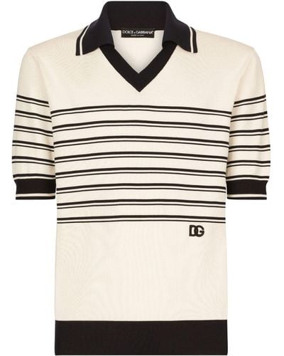 Dolce & Gabbana Striped Logo-embroidered Polo Shirt - Natural