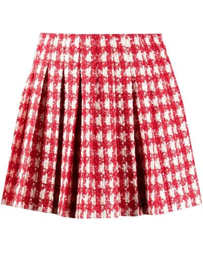 Self-Portrait Check-bouclé Pleated Mini Skirt - Red