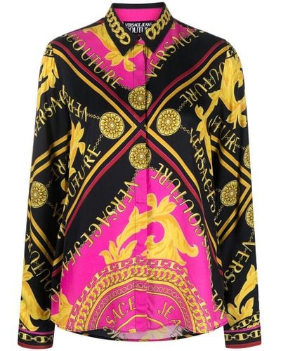 Versace Camicia in viscosa a maniche lunghe con stampa foulard - Rosa