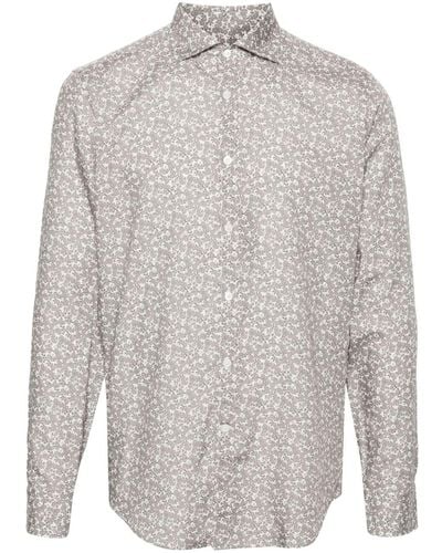 Canali Floral-print Poplin Shirt - Grey