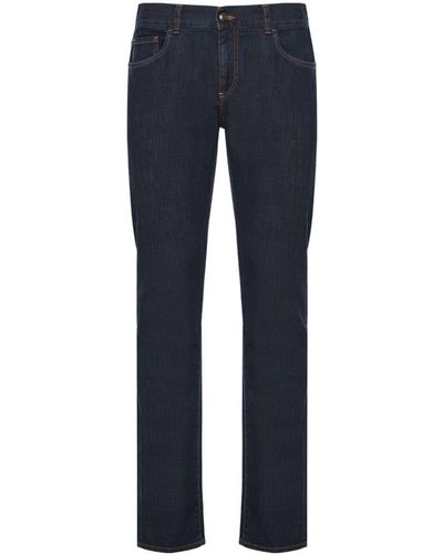Canali Slim-Fit-Jeans mit Logo-Applikation - Blau