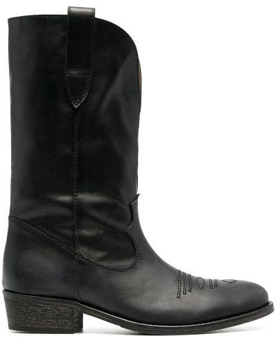 Via Roma 15 Leather Western-style Boots - Black