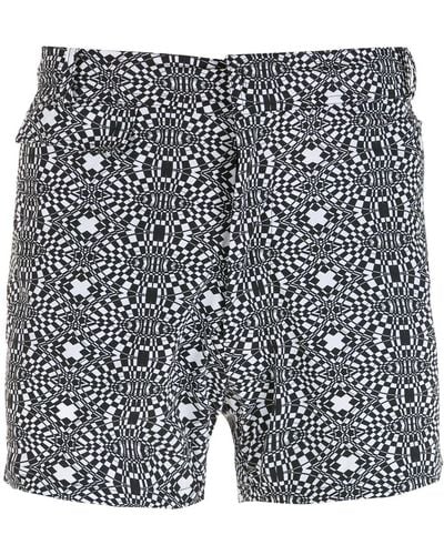 Amir Slama Striped Geometric Print Shorts - Grey