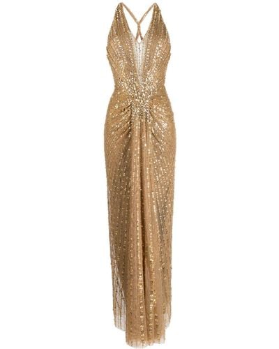 Jenny Packham Lana Crystal-embellished Halterneck Dress - Natural