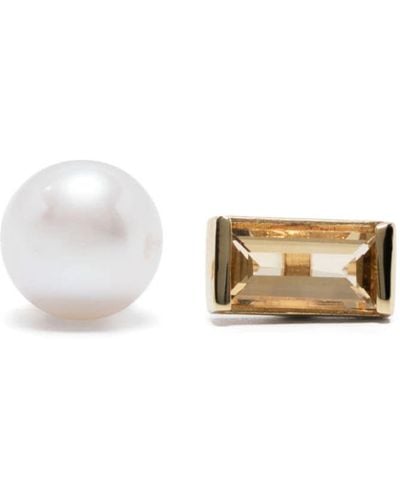 Aliita 18kt Yellow Gold Mono Perla Baguette Citrine And Pearl Earrings - White