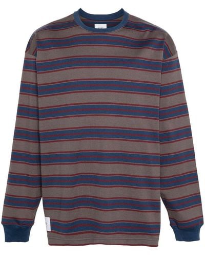 WTAPS Logo-embroidered Striped T-shirt - Blue