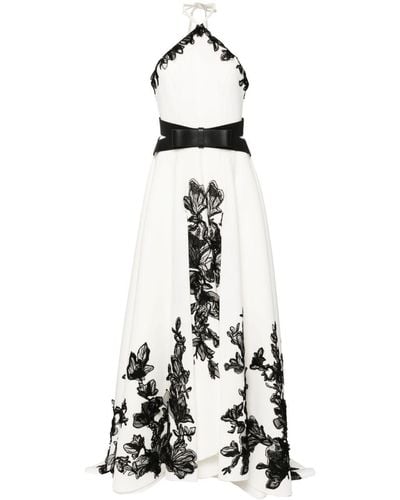 Saiid Kobeisy Floral-embroidered Neoprene Gown - White