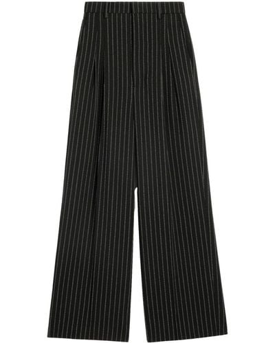Ami Paris Pinstripe-print Wide-leg Pants - Black
