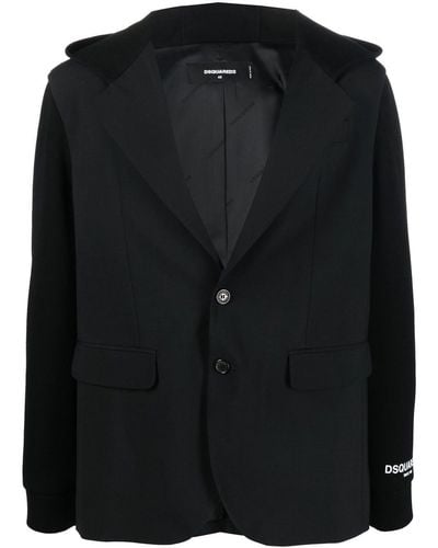 DSquared² Hooded Blazer With Fleece Panels - Black