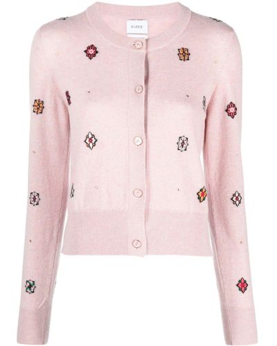 Barrie Intarsia-knit Round-neck Cardigan - Pink