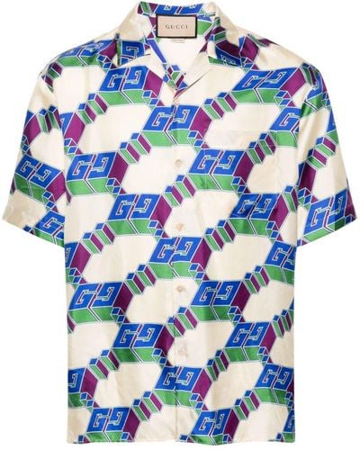 Gucci Zijden Overhemd Met GG-print - Blauw
