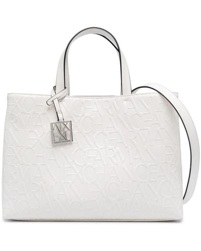 Armani Exchange Embossed Logo-print Faux-leather Tote Bag - White