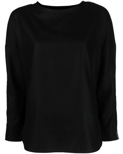 Aspesi Wide-neck Long-sleeved Blouse - Black