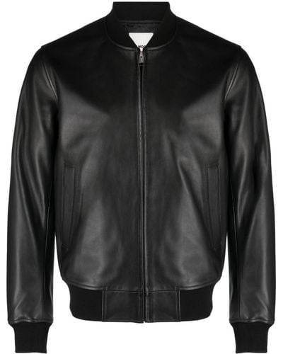 Sandro Rib-trimmed Leather Bomber Jacket - Black
