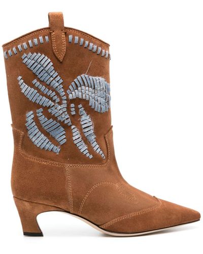 Ermanno Scervino 50mm Floral-embroidered Suede Boots - Brown