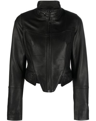 Manokhi Misha Cropped Leather Jacket - Black