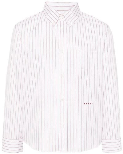 Marni Logo-embroidered Striped Cotton Shirt - White
