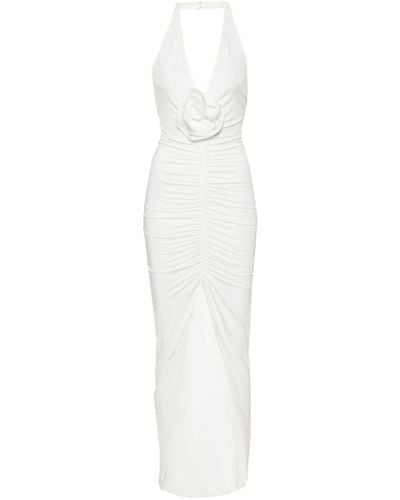 Nissa Floral-appliqué Ruched Maxi Dress - White