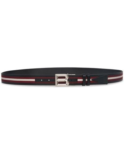 Bally Logo-buckle Striped Leather Belt - Black