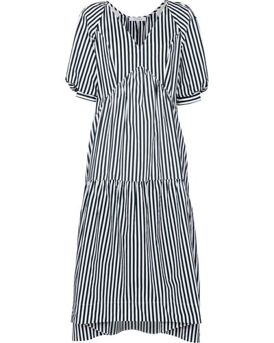FRAME Striped Puff Sleeve Maxi Dress - Blue