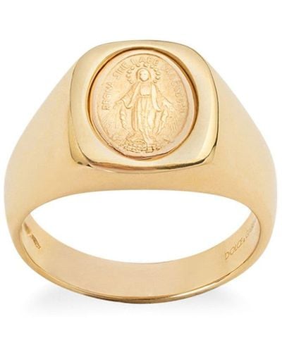 Dolce & Gabbana Anillo Devotion en oro amarillo con medalla religiosa ovalada en oro rojo - Metálico