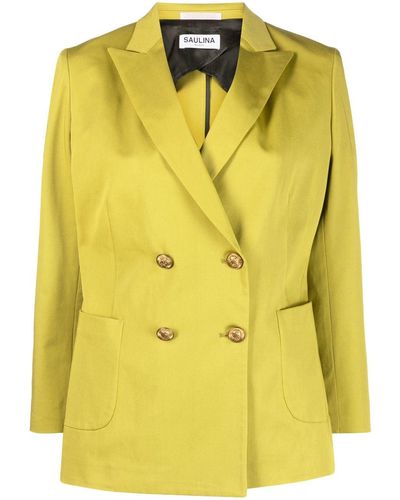 SAULINA Double-breasted Button Blazer - Yellow