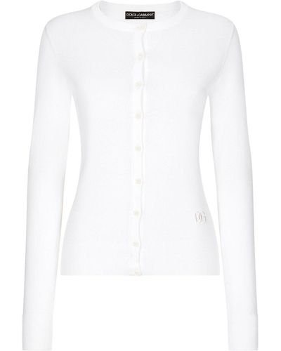 Dolce & Gabbana Dg-embroidered Fine-knit Cardigan - White