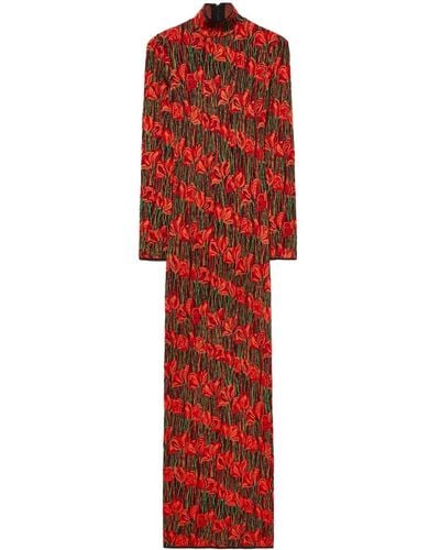 Emilio Pucci Floral Print Long-sleeved Maxidress - Red