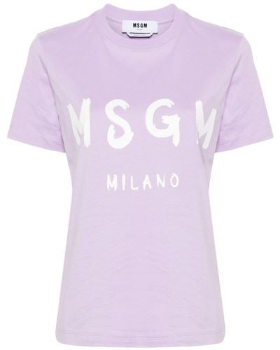 MSGM Katoenen T-shirt Met Logoprint - Paars