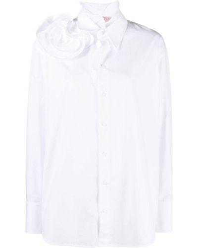 Valentino Garavani Floral-appliqué Cotton Shirt - White