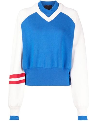 MERYLL ROGGE Striped Double V-neck Sweatshirt - Blue