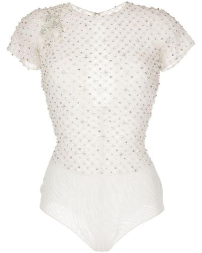 Saiid Kobeisy Bead-embellished Short-sleeve Bodysuit - White