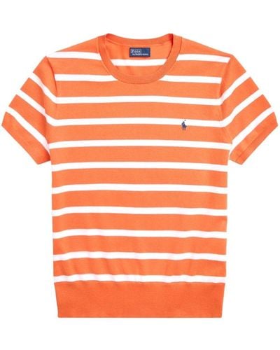 Polo Ralph Lauren Striped Cotton-blend Knitted Top - Orange