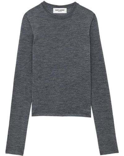 Saint Laurent Crew-neck Fine-knit Jumper - Grey