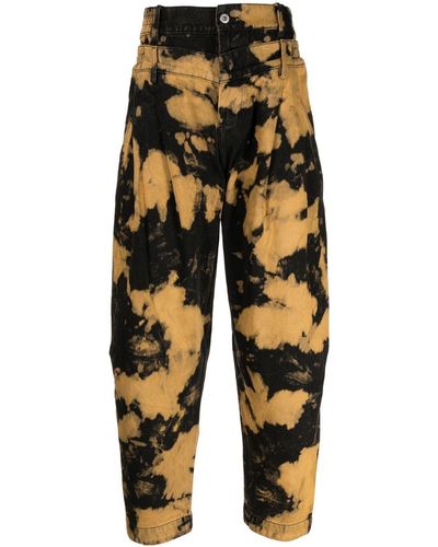 Feng Chen Wang Tie-dye Double-waist Tapered Trousers - Yellow