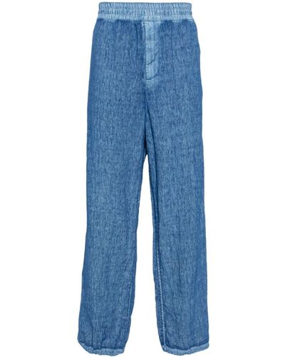 Burberry Pantalon en lin à coupe droite - Bleu