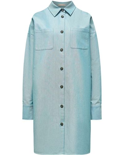 12 STOREEZ Oversized Cotton Shirt Dress - Blue