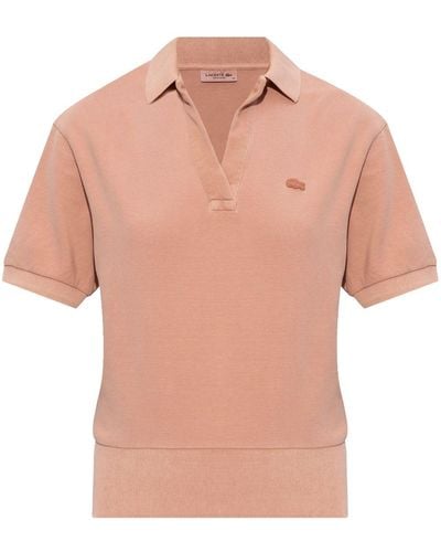 Lacoste Logo-embroidered Organic Cotton Polo Top - Pink