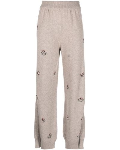 Barrie Floral-embroidered Cashmere Pants - Natural