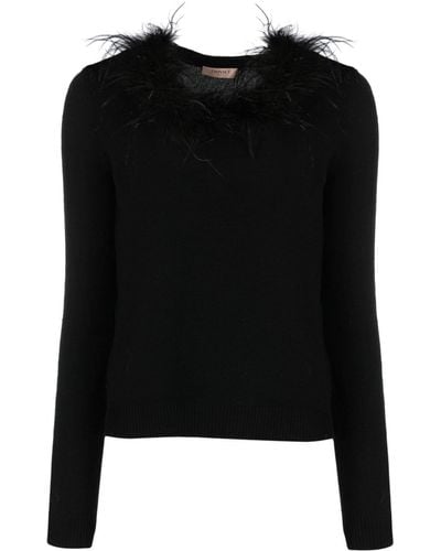 Twin Set Ostrich-feather Fine-knit Sweater - Black