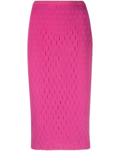 Genny Open-knit Pencil Skirt - Pink