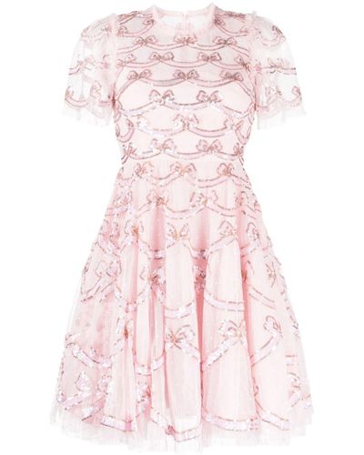 Needle & Thread Bow-detail Sequin-embellished Dress - Pink