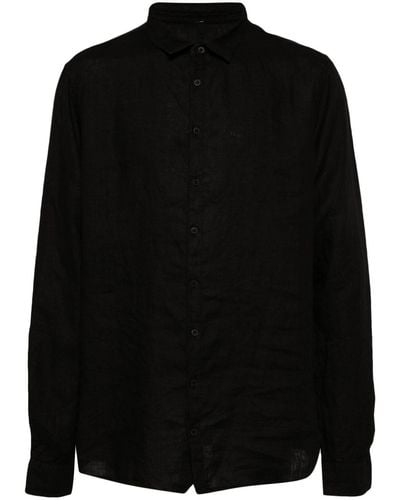 Poeme Bohemien Classic-collar Linen Shirt - Black
