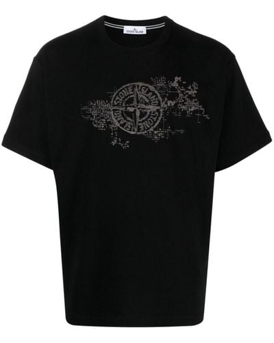 Stone Island Embroidered-logo Cotton T-shirt - Black