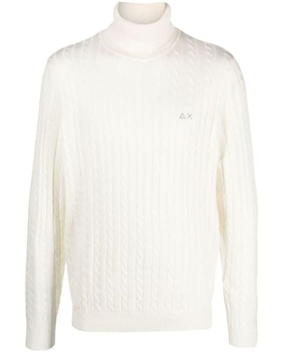 Sun 68 Logo-embroidered Cable-knit Jumper - White