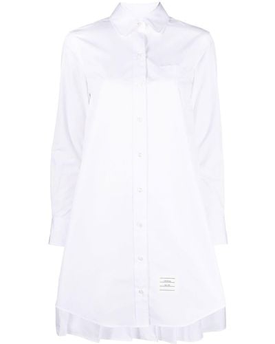 Thom Browne Pleat-detail Cotton Shirtdress - White